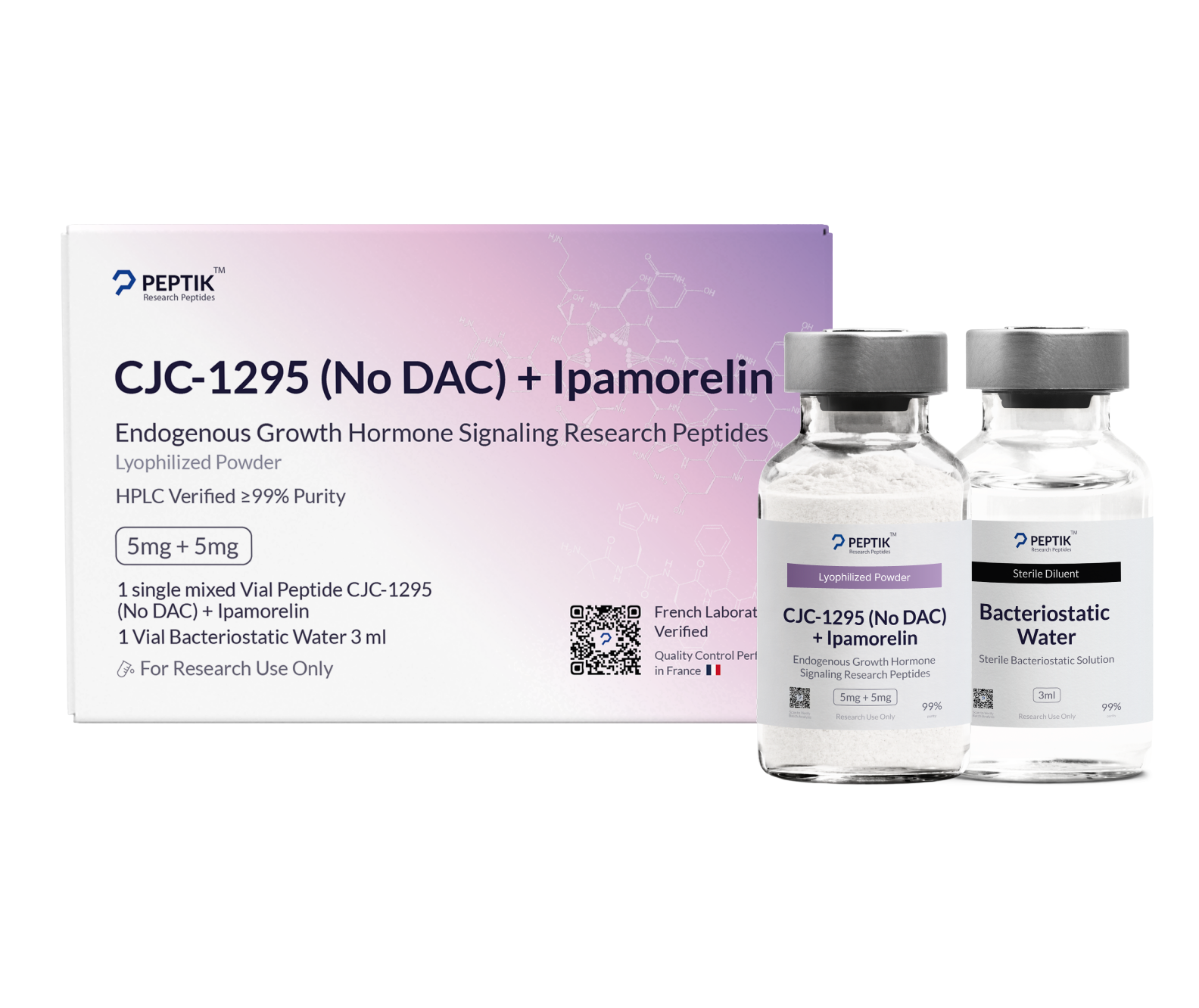 CJC-1295 (NO DAC) + Ipamorelin Lyophilized Vial + Sterile Water