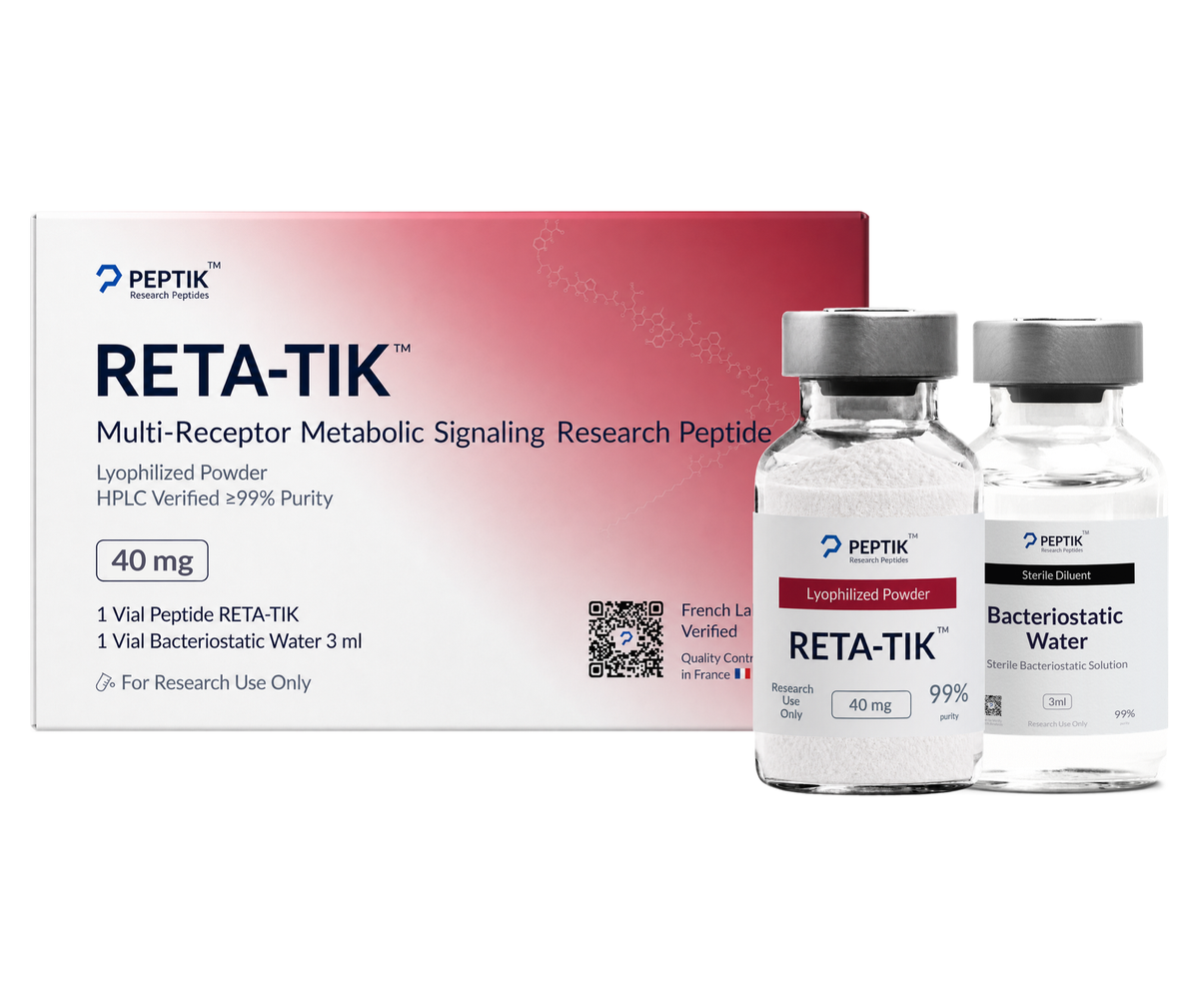 RETA GLP3 40mg , lyophilized vial + bacteriostatic water